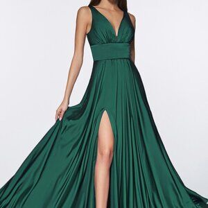 V-Neck Satin A-Line Shape Prom Dress CD7469